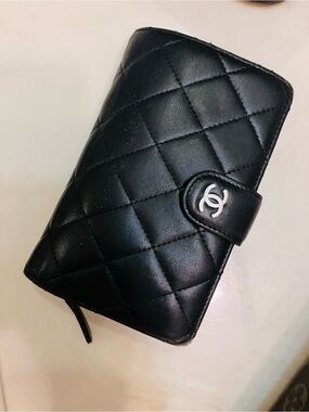 Chanel Black Quilted Leather Wallet with CC Logo